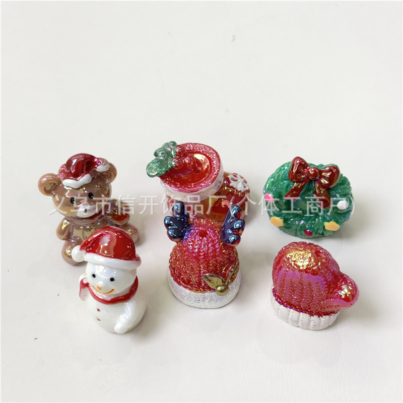 通孔树脂圣诞系列立体卡通串珠笔配件手机链diy手工饰品挂件材料|undefined