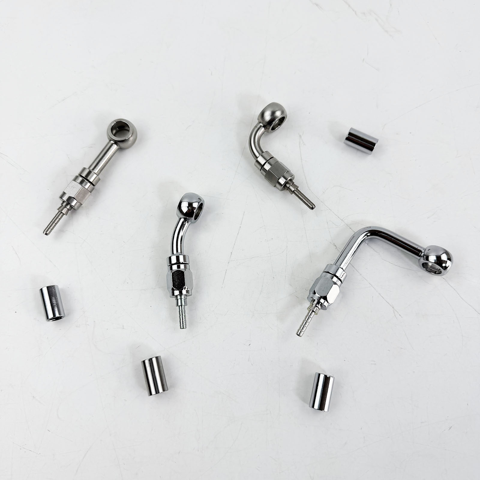 M10 0-Degree/28-Degree/90-Degree/90-Degree Extended Nickel-Plated Brake Steel Hose Fish-Eye Fitting Crimped Hydraulic Connector