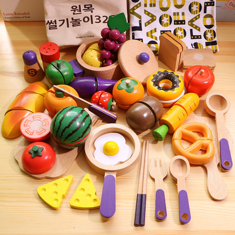 Casa de juegos para niños corte de frutas y verduras corte juguetes niños y niñas bloques de construcción magnéticos de madera cocina frutas y verduras traje
