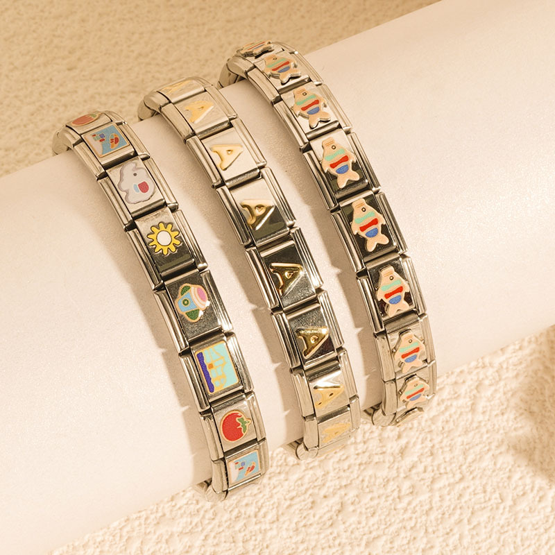 跨境设计感模块拼接钛钢手链创意Diy字母模块弹性立体感模块批发