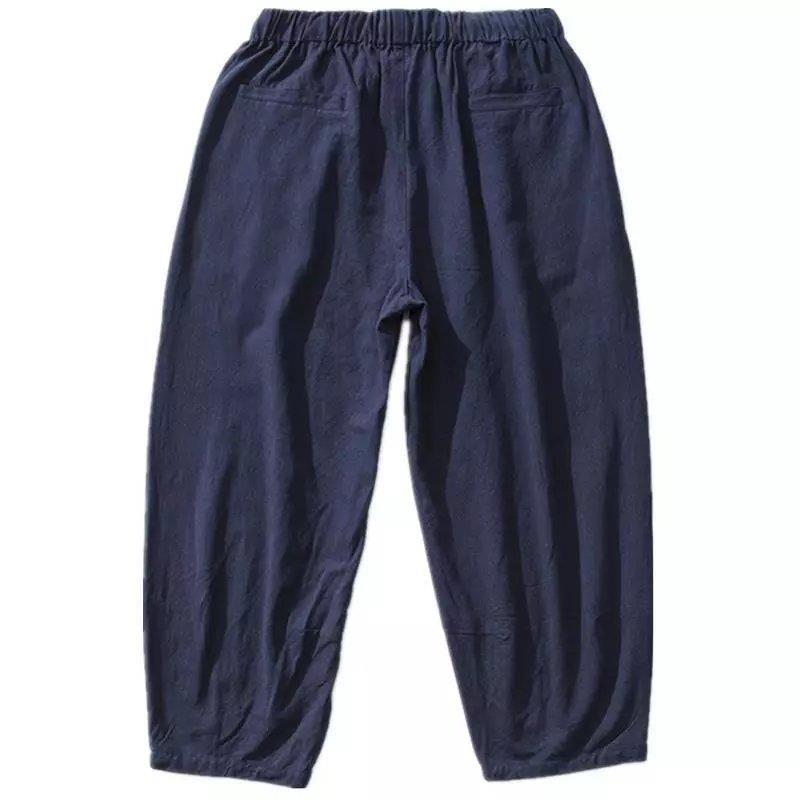 Pantalones sueltos de pantorrilla de estilo chino de primavera y verano, pantalones de meditación, bombachos de algodón y lino, pantalones de monje de Buda de gran tamaño, pantalones anchos para hombres