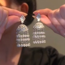 民族风异域风铃鸟笼耳饰珍珠流苏耳钉宫廷风夸张立体气质轻奢耳坠