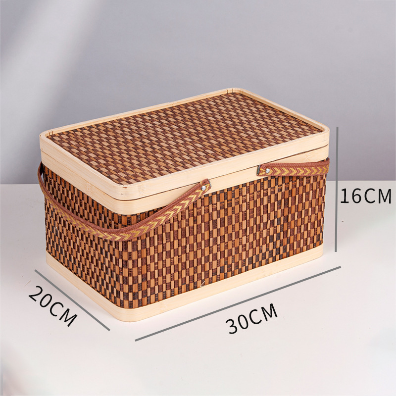 그림과 같이 진한 갈색 사각형 대나무 바구니;