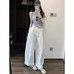2388# 春款九分白色阔腿裤 薄款休闲裤 宽松显瘦阔腿裤长裤女