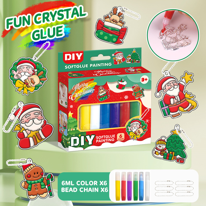 Juguetes de pintura de pegamento sin hornear llavero pintado a mano para niños graffiti tridimensional placa de cristal dibujos animados colgantes regalos de Navidad
