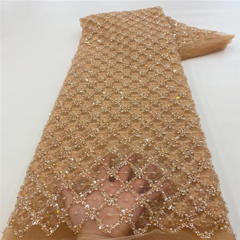 Clásico diamante malla arroz cuentas lentejuelas cuentas bordadas tubo lentejuelas bordado tela vestido falda encaje Malla tela JX2994