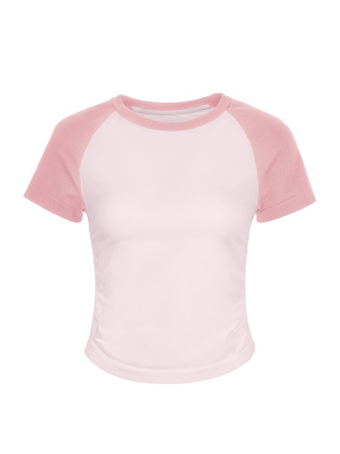 Women's Summer Fitted Shoulder-Strap Sports Top, Waist-Cinching Yoga Suit, Fitness Short-Sleeve Running Casual Quick-Dry T-Shirt