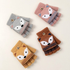 Children's Winter Half-Finger Flip-Over Cartoon Knit Warm Fleece Thinsulate Cute Boys' Gloves Wholesale Girls' Cold Protection