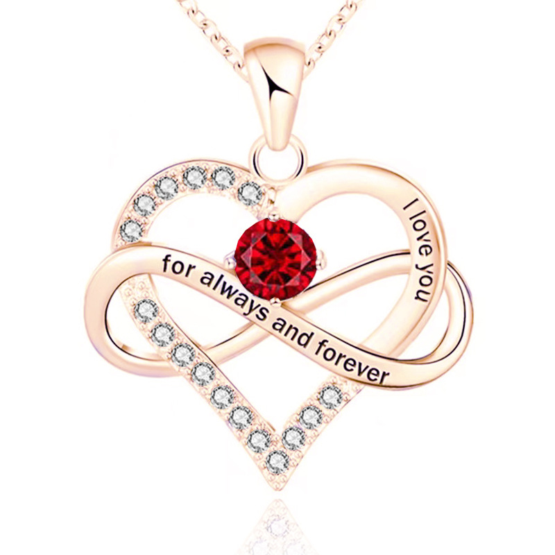 1 Piece Fashion Heart Shape Alloy Plating Rhinestones Birthstone Women's Pendant Necklace display picture 3