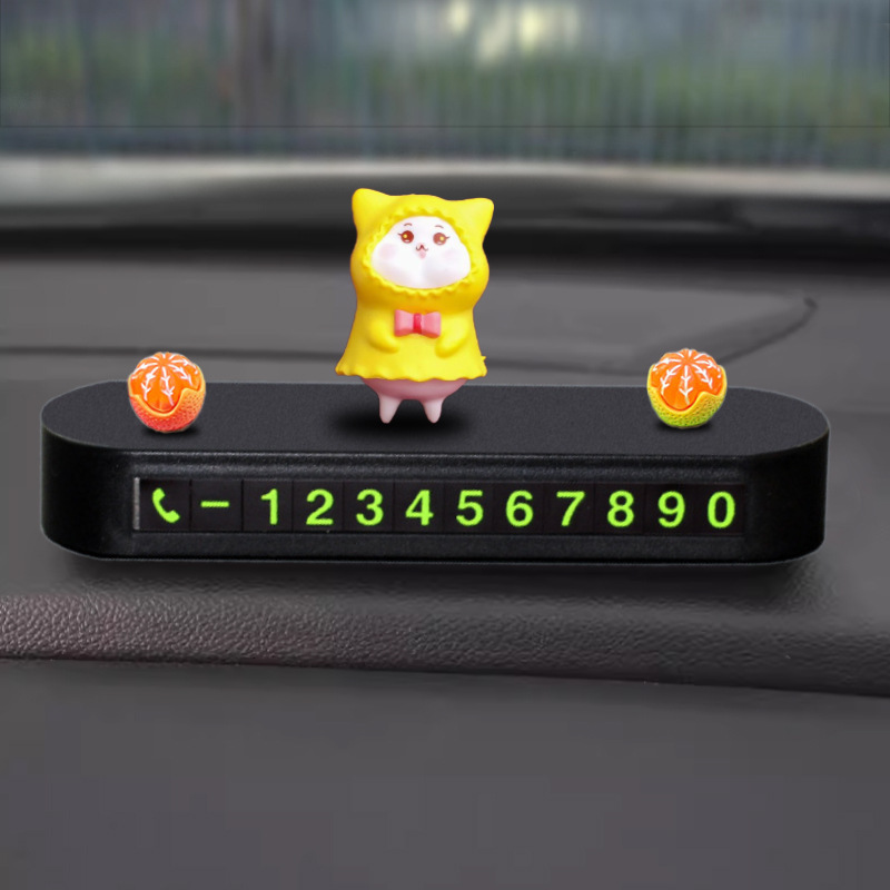 Adornos de la consola central en el automóvil, señal de estacionamiento temporal, automóvil, teléfono móvil, nueva tarjeta de matrícula de automóvil de dibujos animados, plástico