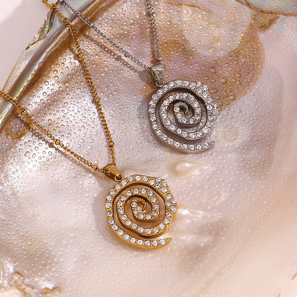 Full Diamond Spiral Pendant Stainless Steel Necklace