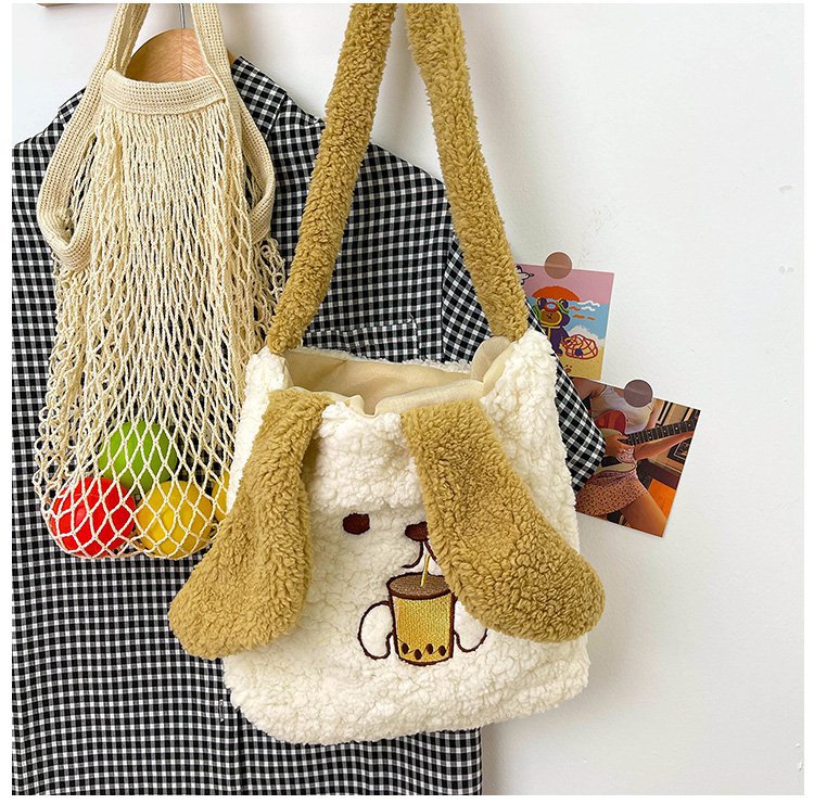 This autumn and winter hand-held bag with big ears, cute animal-embroidered fur, and a simple lambskin large-capacity student backpack undefined