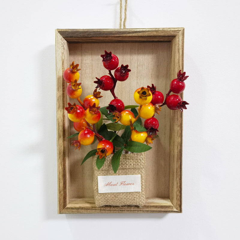 Año Nuevo cuadrado de madera colgante de pared sala de estar colgantes de pared decoración del hogar floral cuttings bayas rojas granada rica