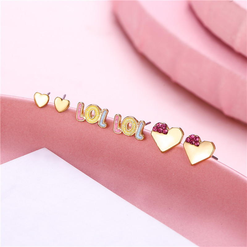 Cartoon Style Heart Shape Alloy Plating Girlu0027S Ear Studs 3 Pairs