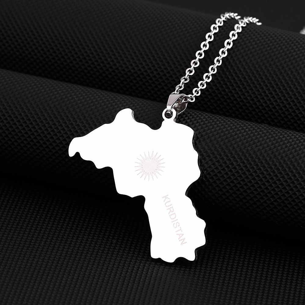 thumbnail for Cross-border hot selling stainless steel Kurdistan map necklace retro ethnic style titanium steel pendant accessories for men and women