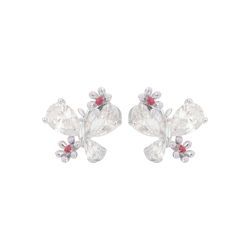 Xuping simple y elegante temperamento mariposa flores pernos de cobre aleación de cobre chapado blanco ligero lujoso estilo japonés coreano auriculares al por mayor mujeres
