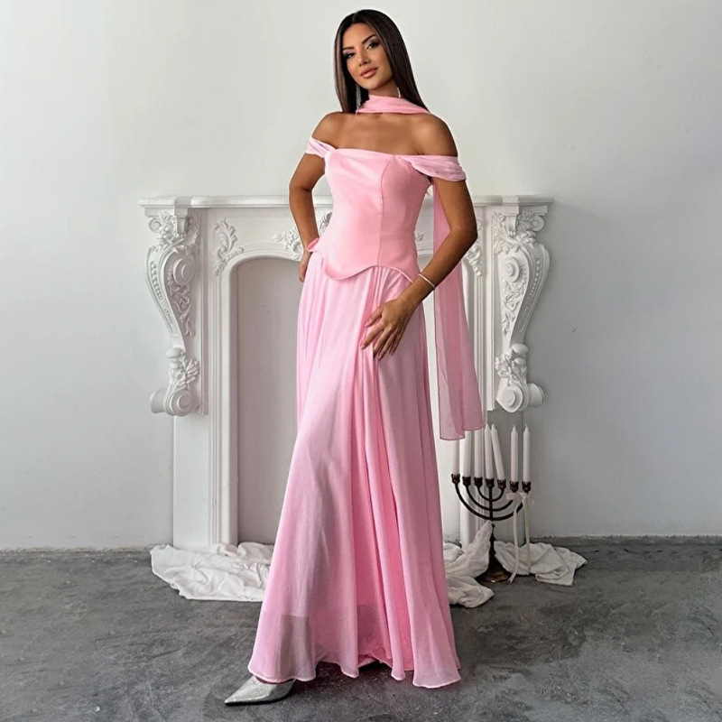 2026 Spring/Summer New Collection Cross-Border Amazon Women's Party Dress Elegant Ribbon Off-Shoulder Dress Set 2026 Spring/Summer New Collection Cross-Border Amazon Women's Party Dress Elegant Ribbon Off-Shoulder Dress Set