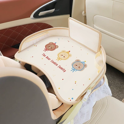 Child Safety Seat Tray Car-Mounted Multifunctional Storage Tray Waterproof Car Infant Cartoon Tray Table Board (Car table board) - 886-dinner-plate-happy-friends-hat-bear