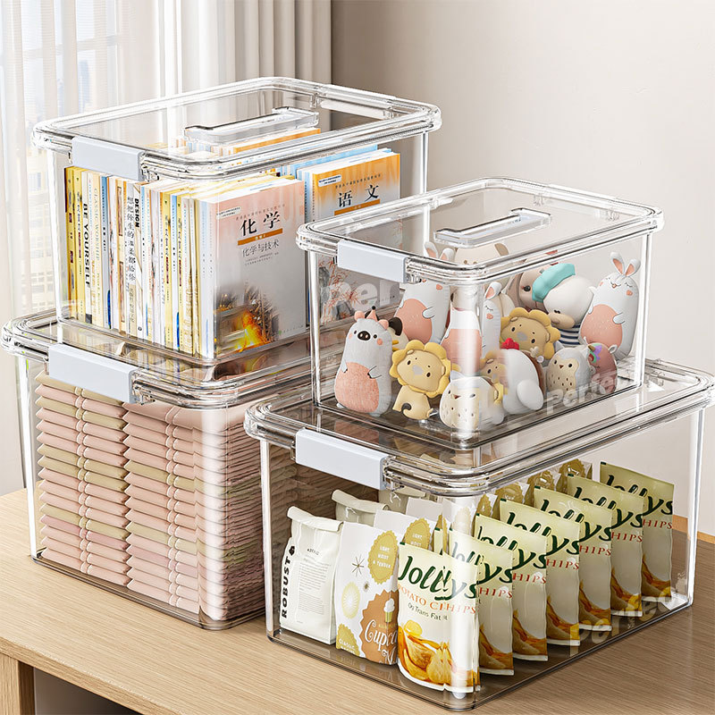 Portable Transparent Household Storage Box, Thickened Storage Box for Clothes, Toys, Snacks, Books, Large-Capacity Plastic Organizing Box