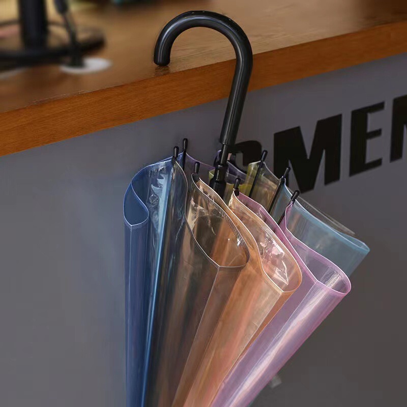 ✅ Ins Korean-Style Fashion Dreamy Seven-Color Rainbow Transparent Umbrella, Fresh and Simple Design for Adults and Children, Automatic Long Handle