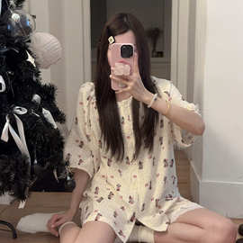 夏季短袖双裤袋婴儿棉睡衣家居服套装