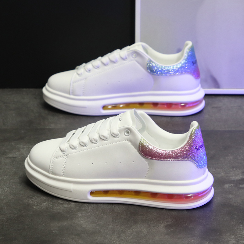 Men's Genuine Leather Sneakers with Air Cushion, Thick-Soled Height-Increasing Shoes, Mcqueen Couple Shoes, Korean Style Trendy Versatile Casual Shoes for Men