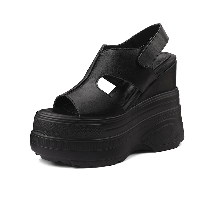 Sandal đế xuồng nữ Yichuan gót 14cm đế dày nhẹ mùa hè — Màu đen, Màu trắng, Màu bạc