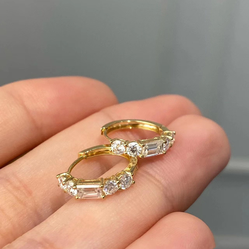 1 Pair Ins Style Korean Style Geometric Sterling Silver Plating Inlay Zircon 14k Gold Plated Earrings display picture 2