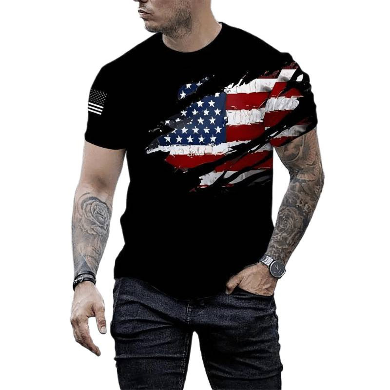 Amazonクロスボーダーヨーロッパとアメリカの人気国旗プリントサマーTシャツレトロ3Dデジタルプリントラウンドネック半袖紳士服|undefined
