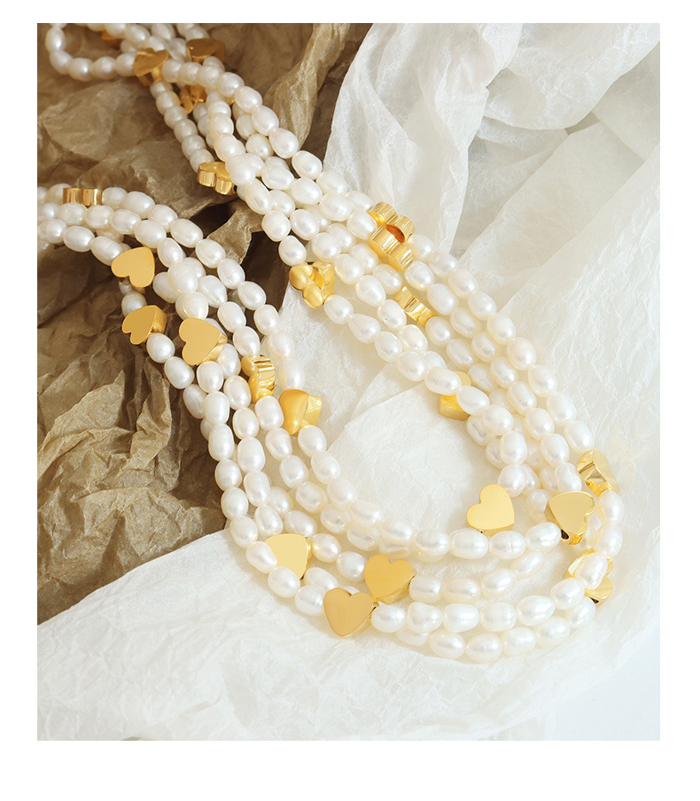 Elegant Heart Shape Titanium Steel Beaded Pearl Necklace