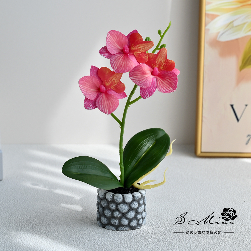 Pequeñas tres flores mini orquídea mariposa bonsai imitación maceta flores falsas decoración del hogar fotografía flores artificiales bodas adornos florales