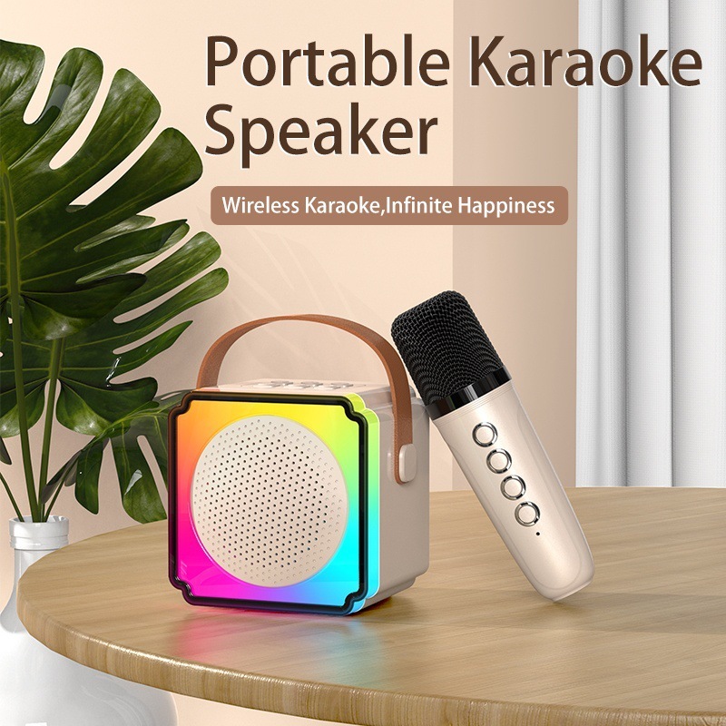 越境アマゾン カラフルカラオケスピーカー シングル/デュアルマイク Bluetoothスピーカー カラオケ一体型 家庭用KTVスピーカー 卸売|undefined