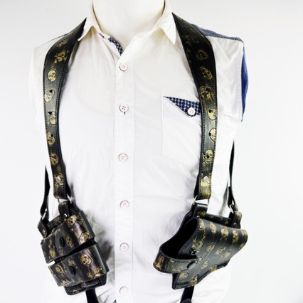 유니섹스 두개골 언더암 권총 홀스터 전술 권총 더블 로우 몰더 홀더 할로윈 원피스 어깨 총 가방