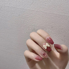 穿戴甲美甲貼片指甲貼片假指甲成品可拆卸蝴蝶結短款指甲貼X28