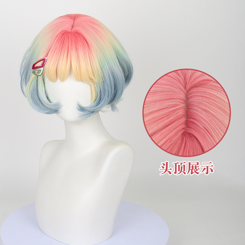 Lingqi Unlimited Lost Baf Cos Wig Simulated Scalp Top Internal Button Style Gradient Color Wig Ready in Stock