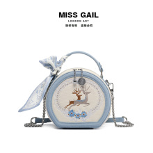 新中式刺绣梅花鹿小圆包2025新款洋气手提包高级感国风单肩斜挎包