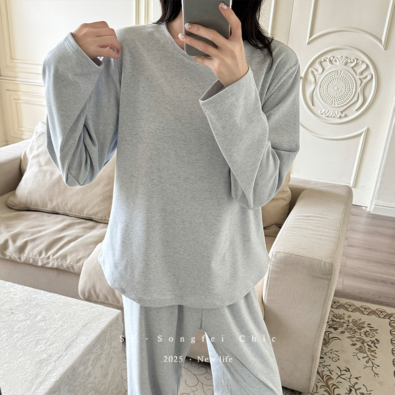 Autumn and Winter New Thickeneded Women's Pajamas, Bra-Free Suit, Anti-Bump, Can Be Worn Outside, Long-Sleeved Home Clothes with Breast Pads