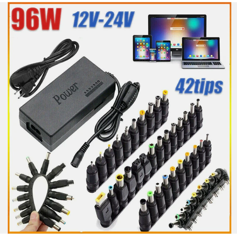 96w Многофункциональный адаптер питания регулируемого напряжения с 42 многофункциональными поворотными вилками 12-24V Регулируемое зарядное устройство