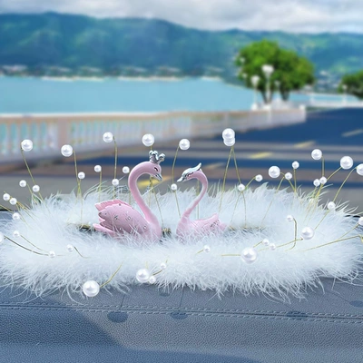 high-end atmosphere high-level goddess car – Car ornaments - pink-swan-square-feather-pad