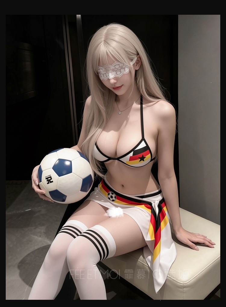 Feimu & Miji Football Babe Halter Neck Cover-Up Set with Eye Mask, White Print — detail image 9