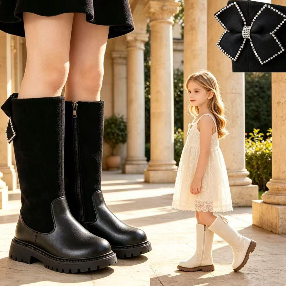 Eco-Friendly Materials Children's Mid-High Boots Velvet Autumn and Winter Girls' Comfortable Long Boots Versatile Fashion Simple Girls' Boots