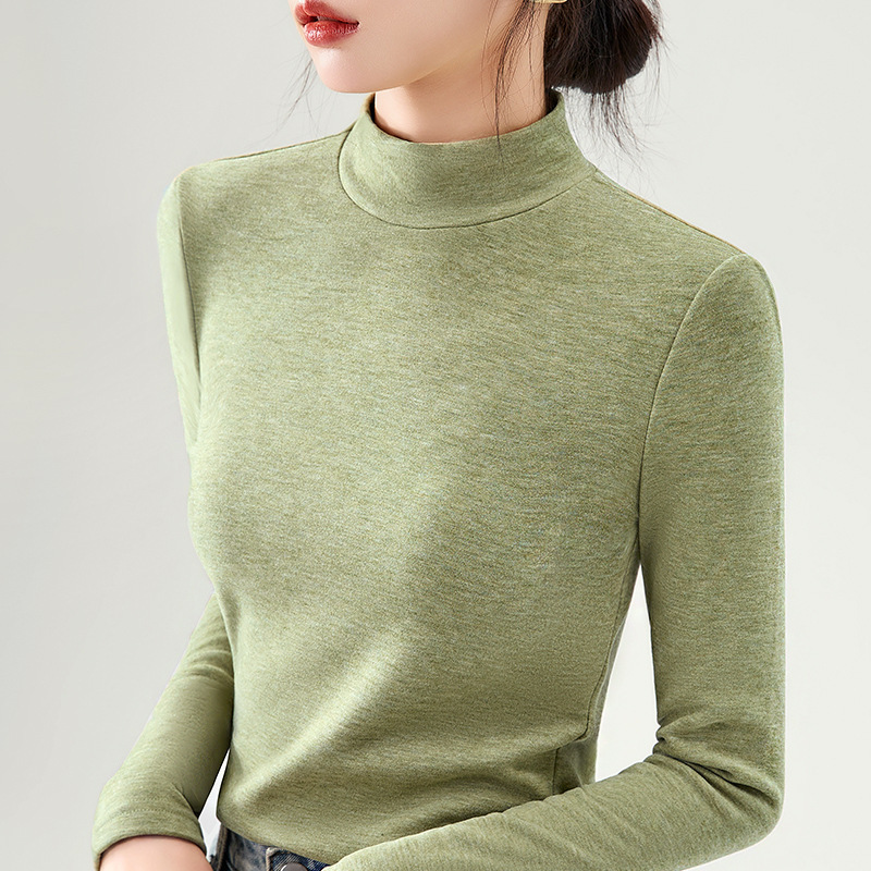 Mulberry silk cashmere bottoming shirt for women 2023 new women's fashion stand collar brushed T-shirt warm inner top Mulberry silk cashmere bottoming shirt for women 2023 new women's fashion stand collar brushed T-shirt warm inner top