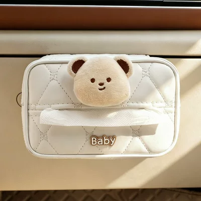 model 3D hanging car tissue – Car tissue box/set - dudu-bear-beige-diamond-pattern-glove-box-tissue-box
