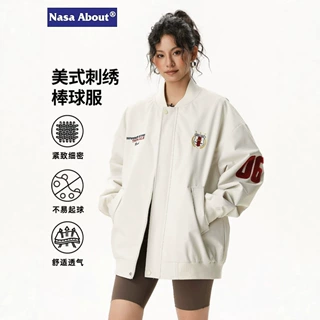 NASA ABOUT美式刺绣飞行棒球服外套女春秋季潮设计感宽松休闲夹克
