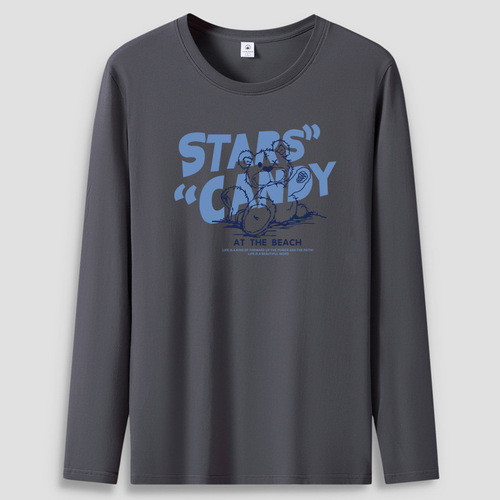 Autumn and Winter Men's Long-Sleeve T-Shirt Pure Cotton Teenager Student Casual T-Shirt Men's Sweatshirt Fashion Print