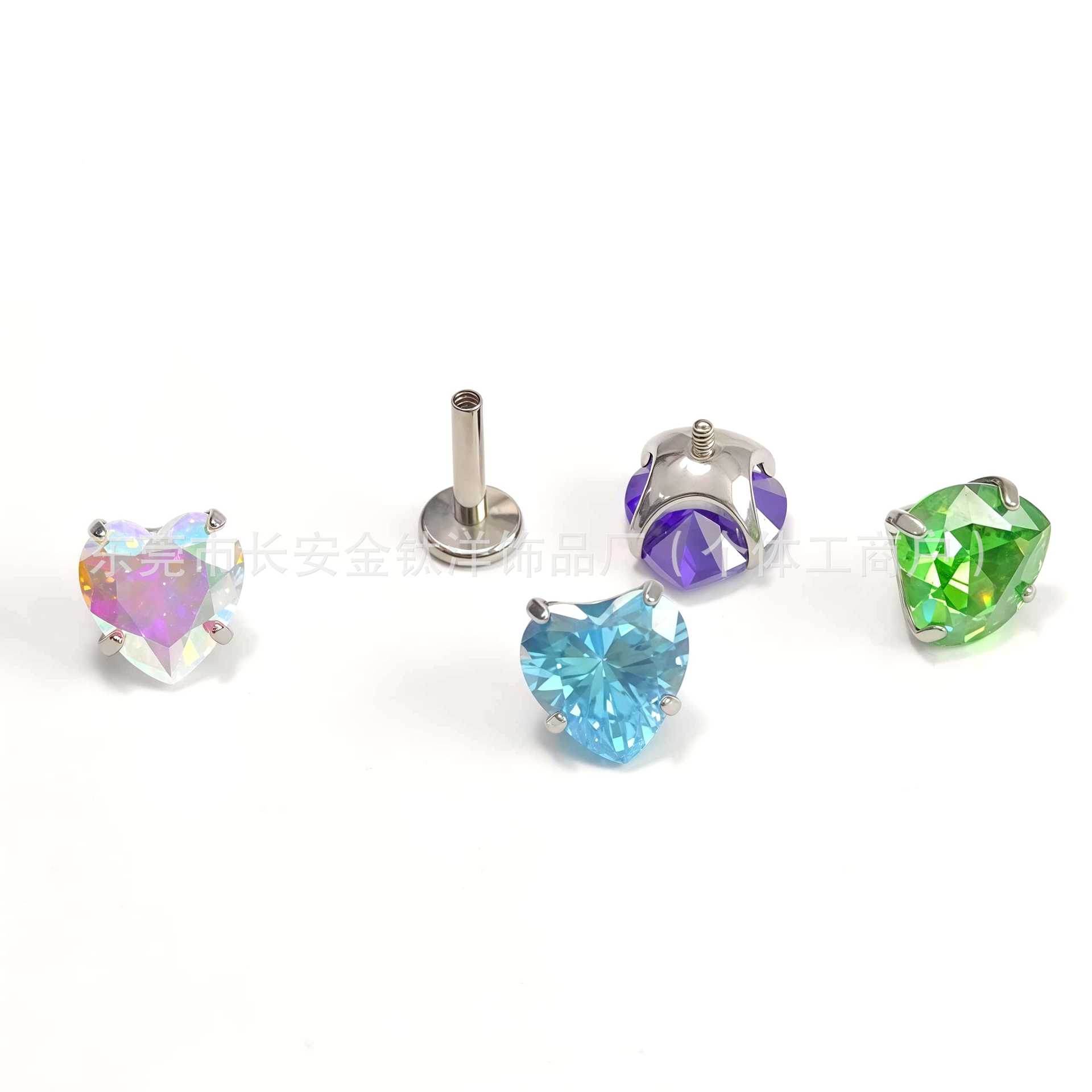 F136 Titanium Round Bottom Internal Thread Love Zircon Ear Nail Lip Nail Ear Bone Nail G23 Titanium Alloy Human Body Piercing Jewelry detail image 7