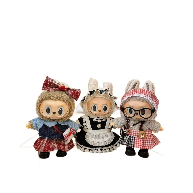 Solo 17cm de tela de seda de peluche de marca una, dos y tres generaciones de ropa de muñeca de tela de labu muñeca en un conjunto de falda image 6