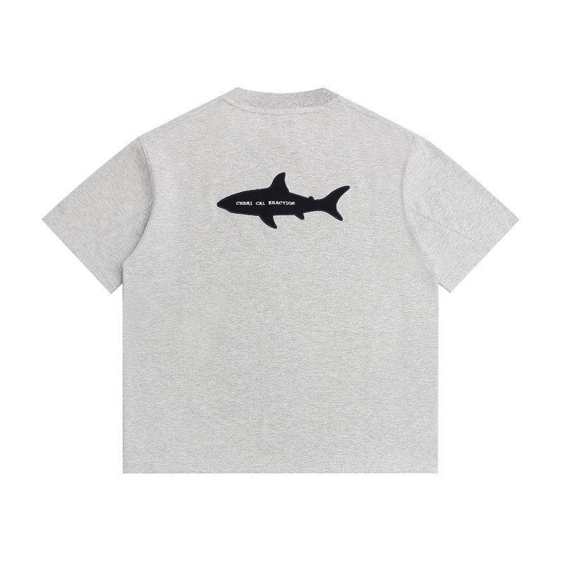 Yidao Vintage 2026 Summer New American Style Trend Shark Patch Embroidery Design Casual Loose Unisex Short Sleeve T-Shirt Yidao Vintage 2026 Summer New American Style Trend Shark Patch Embroidery Design Casual Loose Unisex Short Sleeve T-Shirt