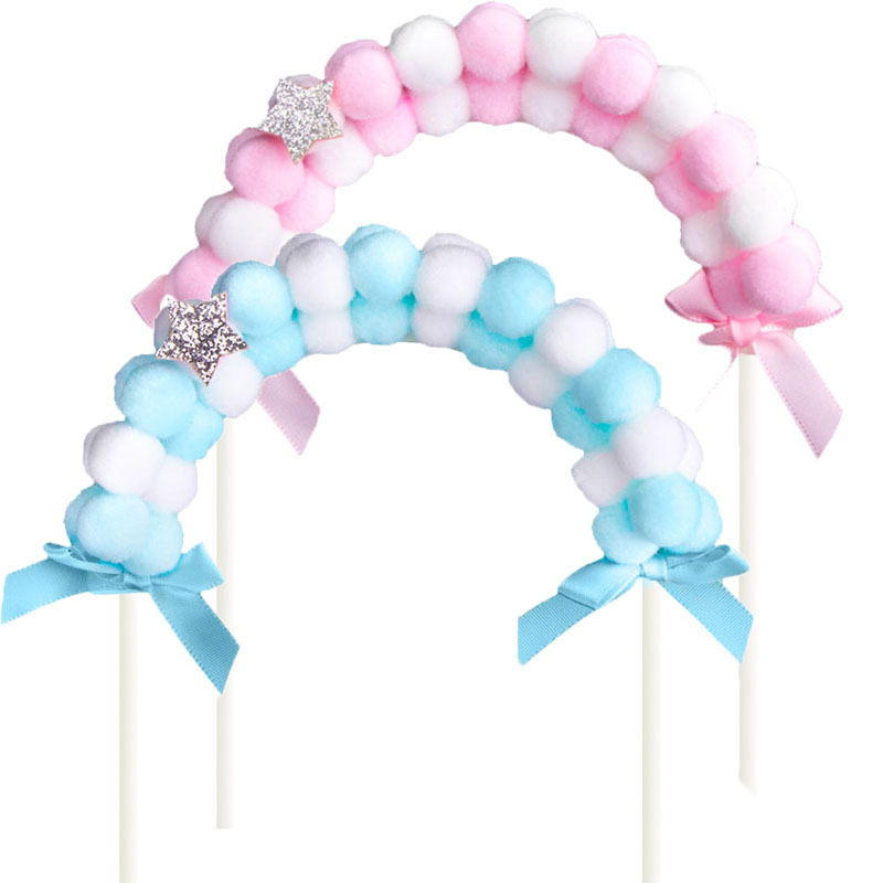 Fur Ball arch baking cake decoration card insertion princess style fairy birthday scene accessories rainbow cloud plug-in