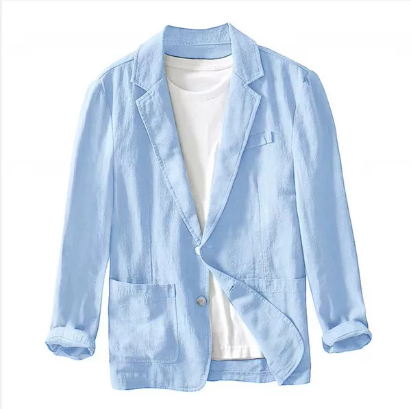 Cross-Border Men's Clothing Amazon Hot-Selling Men's British-Style Suit Single-Layer Jacket Solid Color Cotton Casual Fashion Men's Top